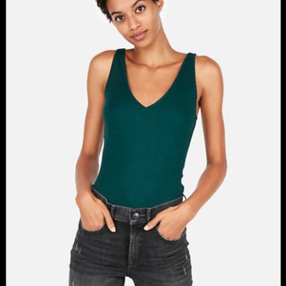 Express Tops - NWT Express Fitted Modern Rib Double V Tank L